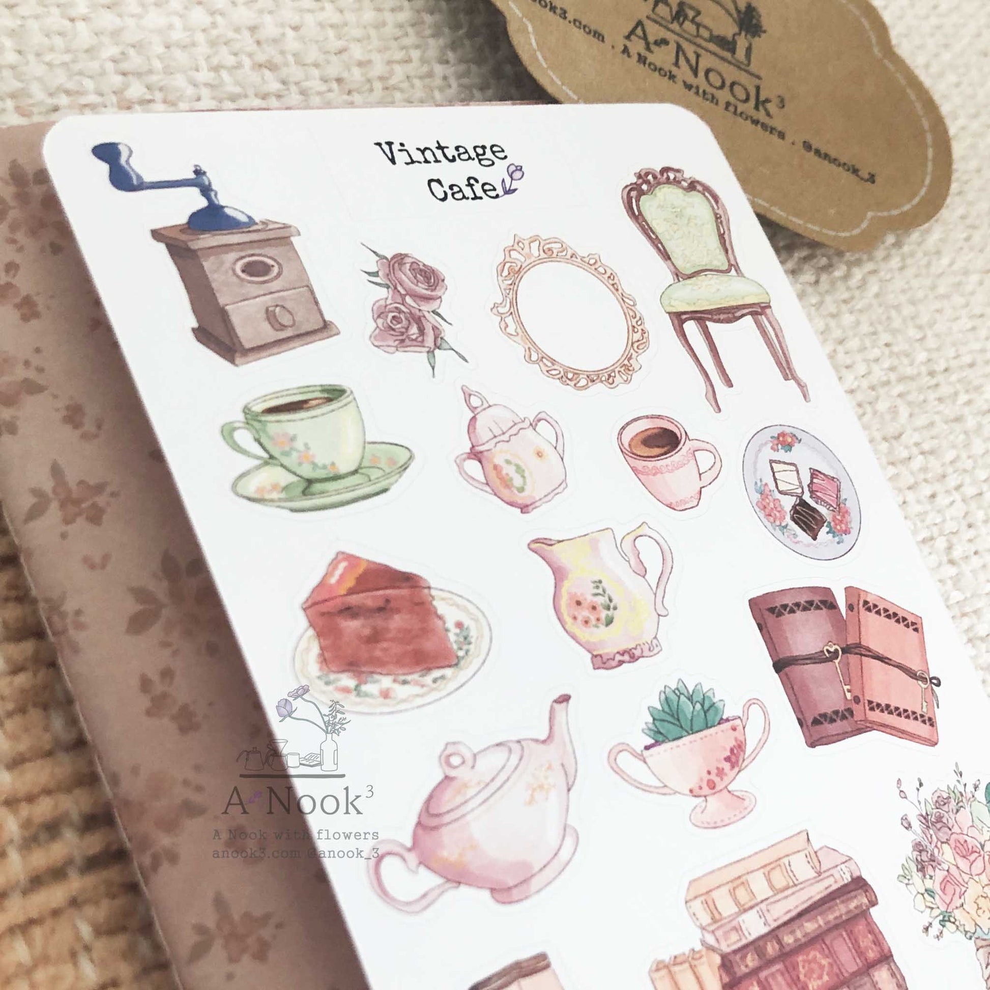 Vintage Cafe sticker sheet delivers warm and soft colors and cafe vibes to your bullet journal, planner or scrapbook. It will also make a little cute gift for your loved ones who love vintage, coffee, books, and journaling!   