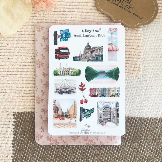 Washington, D.C is beautifully illustrated on our travel sticker sheet and it will make your travel journal more real, personal, and exciting. It will also make a perfect gift for your loved ones who love this beautiful city.