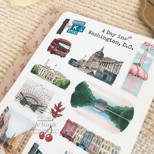 Washington, D.C is beautifully illustrated on our travel sticker sheet and it will make your travel journal more real, personal, and exciting. It will also make a perfect gift for your loved ones who love this beautiful city.