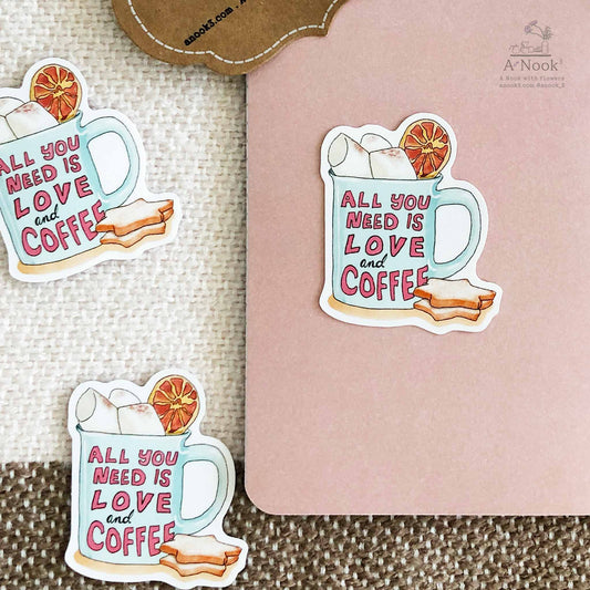 Beautiful coffee quotes for all the coffee lovers. *Coffee because adulting is hard. *All you need is love and coffee. *Happiness is a cup of coffee and a good book.  Our coffee quote stickers are hand typographed and painted in water color. Weatherproof for Laptop, Phone case, Suitcase, Mirror, Planners