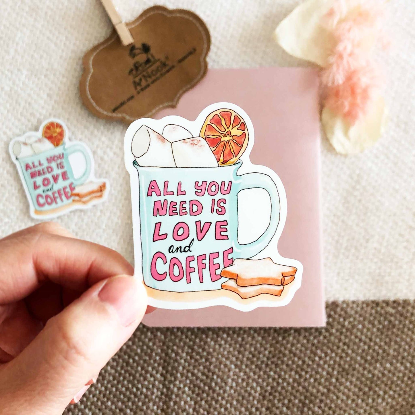 Beautiful coffee quotes for all the coffee lovers. *Coffee because adulting is hard. *All you need is love and coffee. *Happiness is a cup of coffee and a good book.  Our coffee quote stickers are hand typographed and painted in water color. Weatherproof for Laptop, Phone case, Suitcase, Mirror, Planners